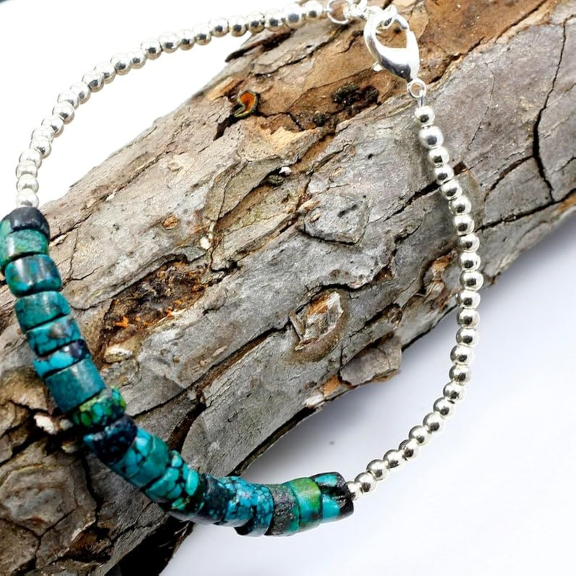 Kingman Turquoise Rondelle Beaded Bracelet, Adjustable Link for Men & Women